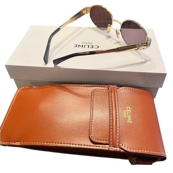 Celine Triomphe Oval Sunglasses Gold Tone - Picture 7 of 11